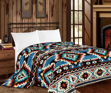 Load image into Gallery viewer, Blue Aztec Plush Blanket