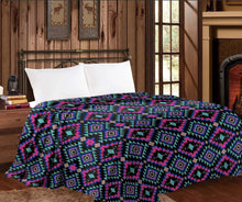 Load image into Gallery viewer, Throw Blanket - Black &amp; Pink Aztec
