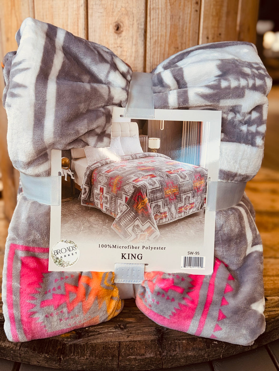 Grey & Pink Cross Azalia Super Plush King Blanket