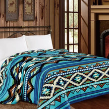 Load image into Gallery viewer, Blue-Brown Aztec Plush Blanket
