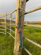 Load image into Gallery viewer, Cowboy Halter with Lariat Noseband - Purple, Aqua &amp; Brown

