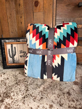 Load image into Gallery viewer, Blue Aztec Plush Blanket
