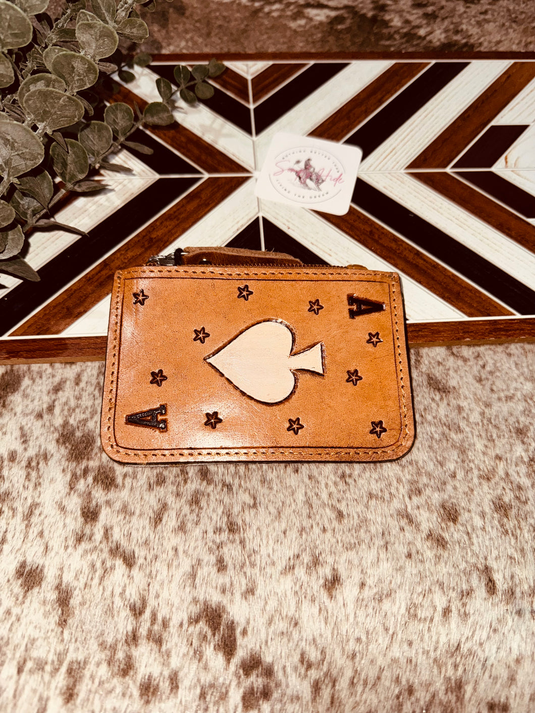 Ace of Spades Cowhide Coin Pouch