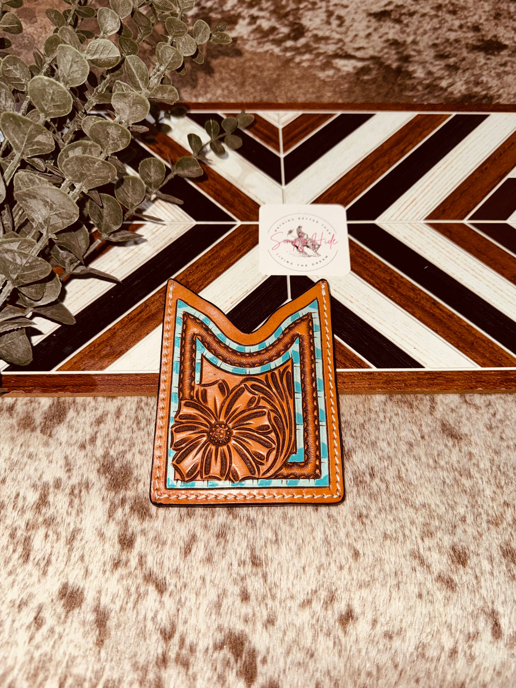 Light Aqua Tooled Card Holder