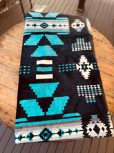 Load image into Gallery viewer, Nicara Turquoise &amp; Black Super Plush King Blanket
