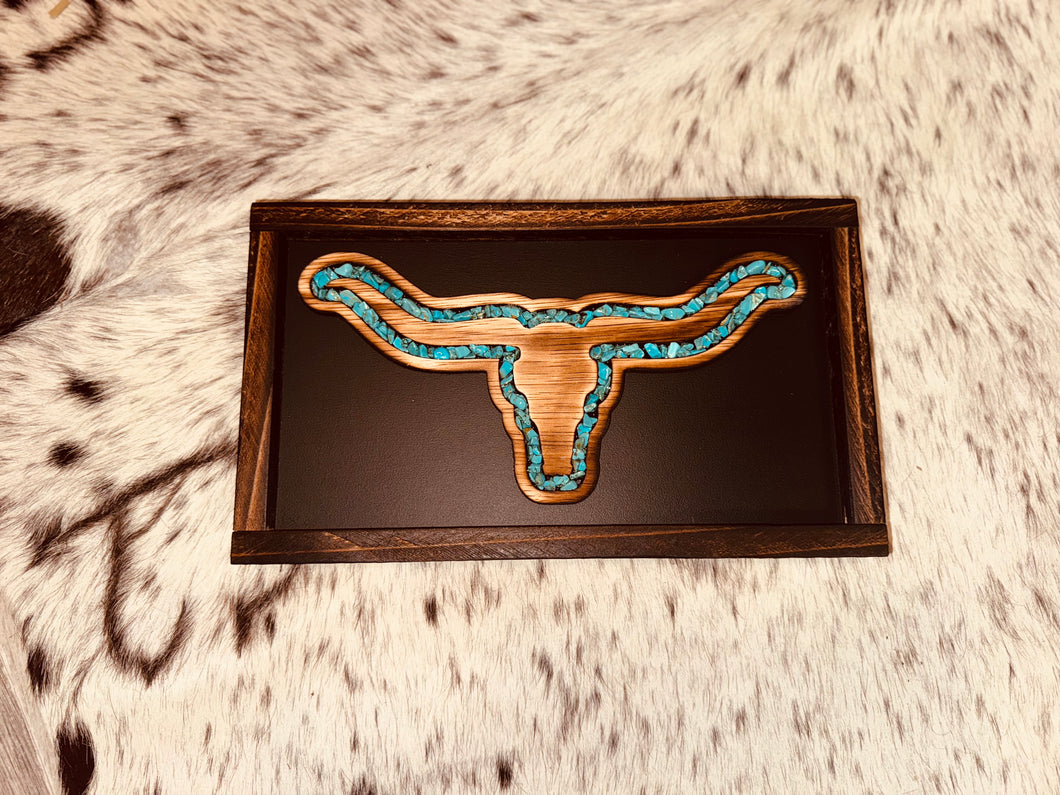 Longhorn Turquoise Wooden Decor