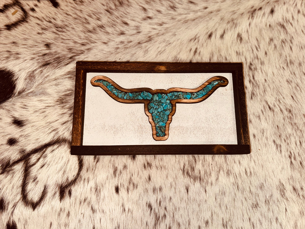 White longhorn wooden decor