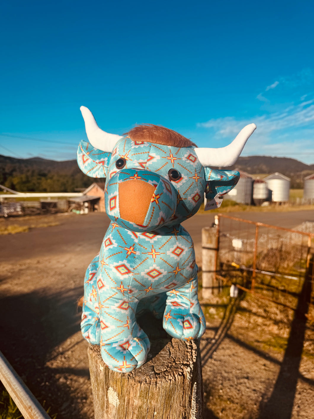 Blue & Orange Aztec Large Highland Cow