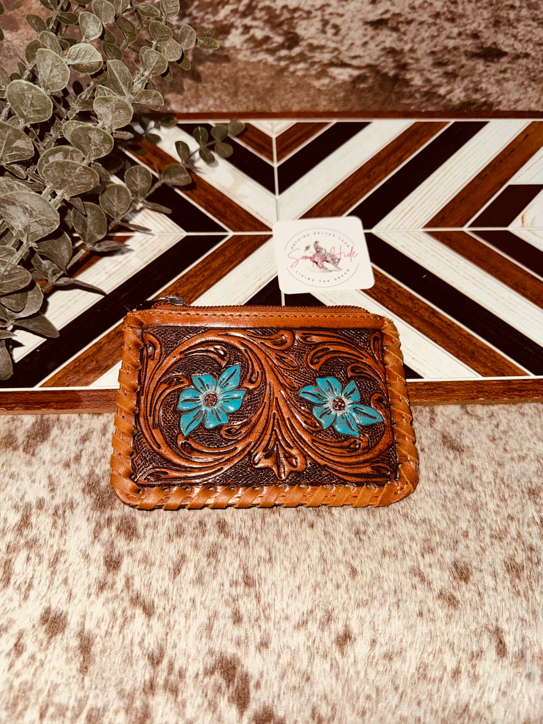 Blue Blossom Hide Coin Purse