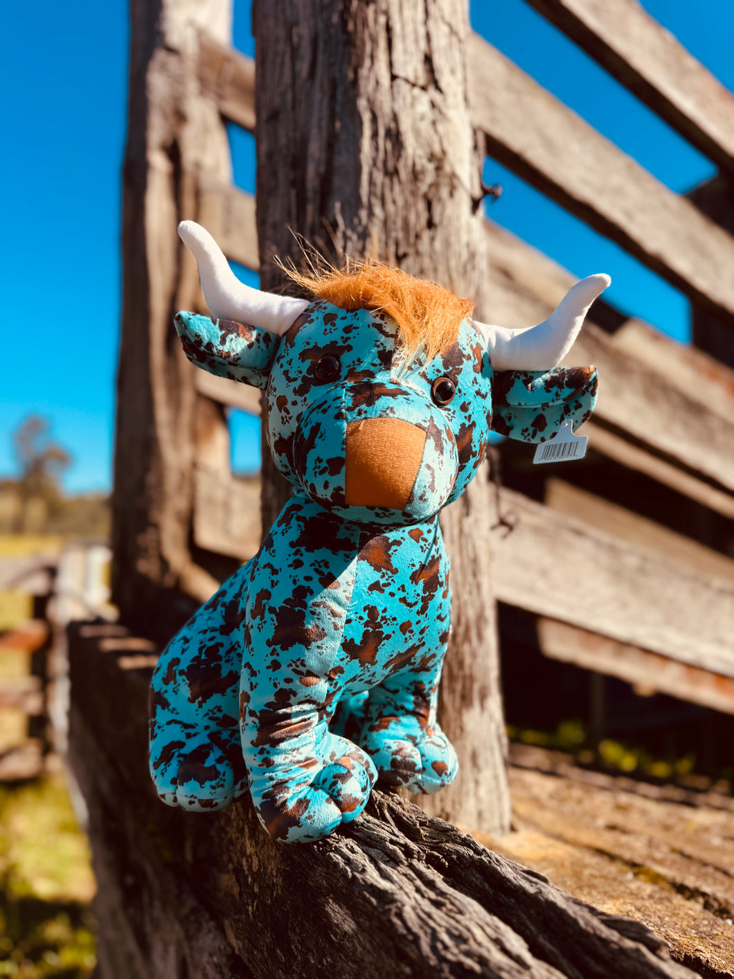 Aqua Tan Cowprint Large Highland Cow