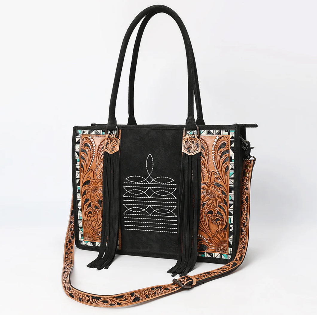 Black Suede Western Tote Bag
