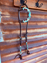 Load image into Gallery viewer, Gold Teal And Burgundy Beaded One Eared Bridle
