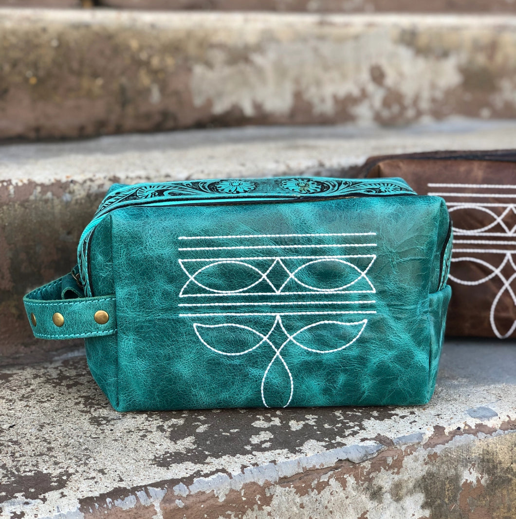 Turquoise Tooled Bootstitch Toiletry Bag