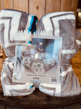 Load image into Gallery viewer, Nisa Blue &amp; Grey Cross Super Plush King Blanket
