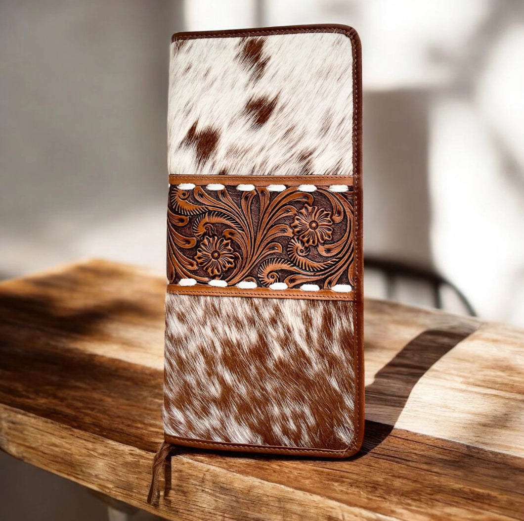 Tan Cowhide & Tooled Jewellery Wallet