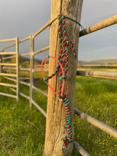 Load image into Gallery viewer, Cowboy Halter with Lariat Noseband - Pink, Aqua &amp; Brown
