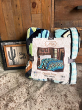 Load image into Gallery viewer, Blue-Brown Aztec Plush Blanket
