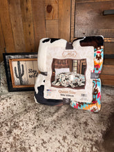 Load image into Gallery viewer, Cowprint Turquoise Aztec Plush Blanket
