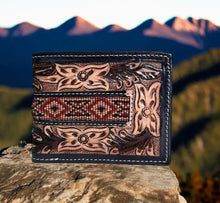 Load image into Gallery viewer, Brown Aztec Tooled Leather Men’S Wallet
