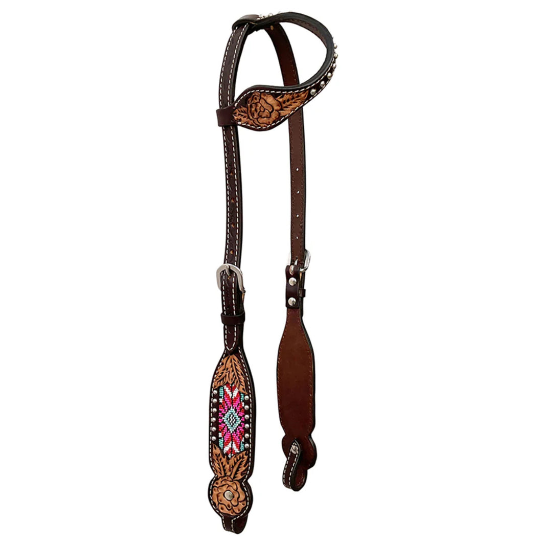 Pink Beaded One Ear Bridle