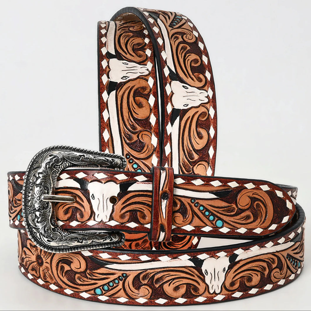 Skull Tooled Belt