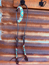 Load image into Gallery viewer, Gold Teal And Burgundy Beaded One Eared Bridle

