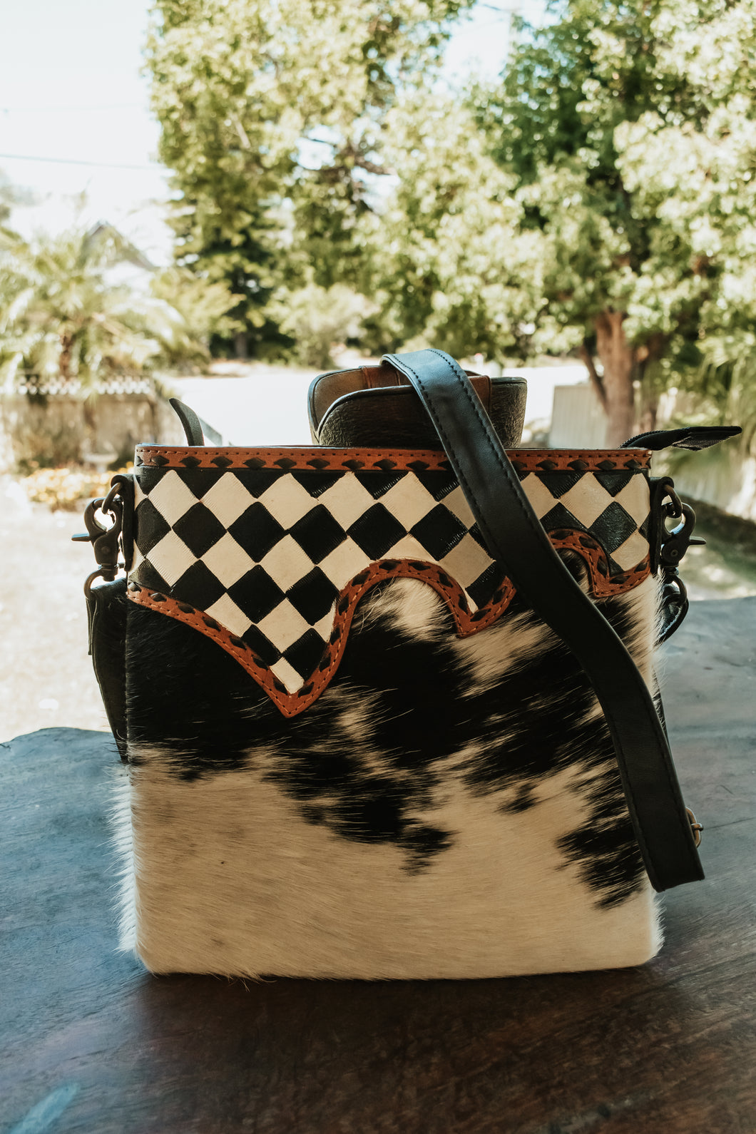 Checkers Hide Tooled Crossbody