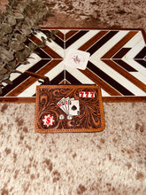 Load image into Gallery viewer, Poker Tooled Leather + Cowhide Coin Purse
