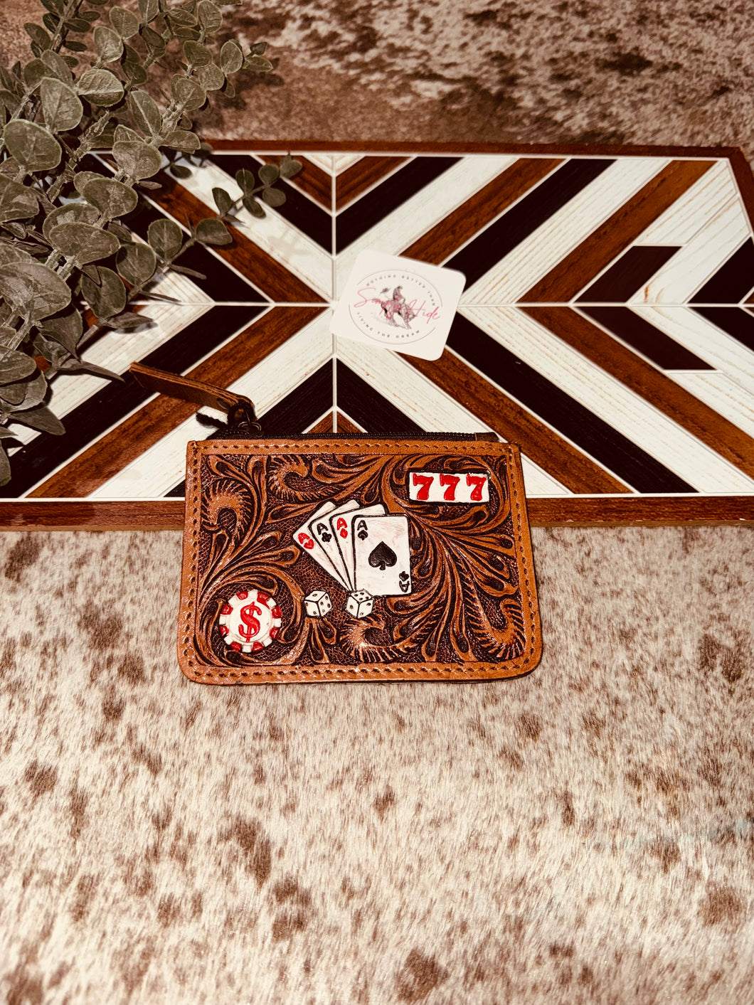 Poker Tooled Leather + Cowhide Coin Purse