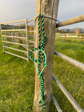 Load image into Gallery viewer, Cowboy Halter with Lariat Noseband - Lime Green, Aqua &amp; Black
