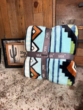 Load image into Gallery viewer, Blue-Brown Aztec Plush Blanket
