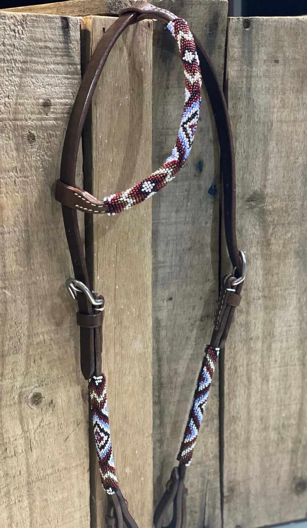 One Ear Beaded Bridle ( Purple & Maroon )
